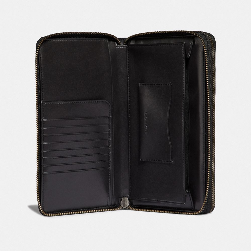 COACH®,DOUBLE ZIP TRAVEL ORGANIZER,Leather,Black,Inside View,Top View