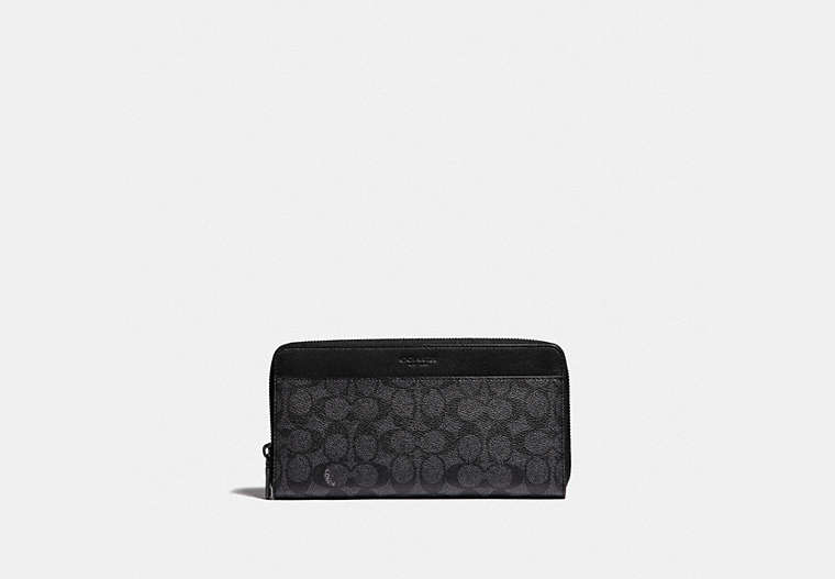 COACH®,TRAVEL WALLET IN SIGNATURE CANVAS,pvc,Charcoal,Front View