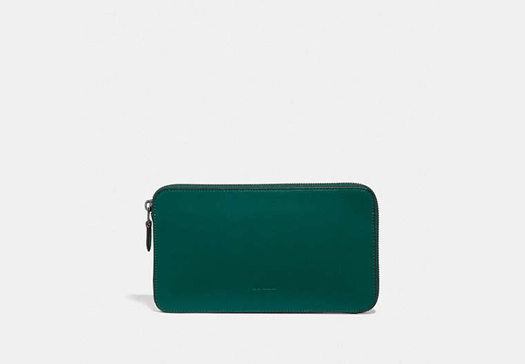 COACH®,TRAVEL GUIDE POUCH,Leather,Mini,Emerald,Front View