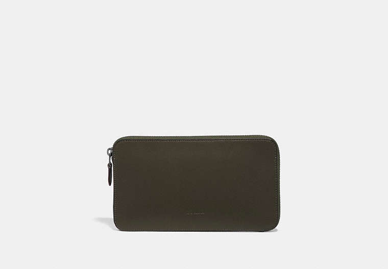 COACH®,TRAVEL GUIDE POUCH,Leather,Mini,Pine green,Front View