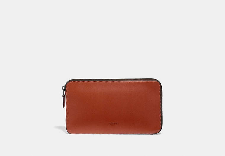 COACH®,TRAVEL GUIDE POUCH,Leather,Mini,RUST,Front View