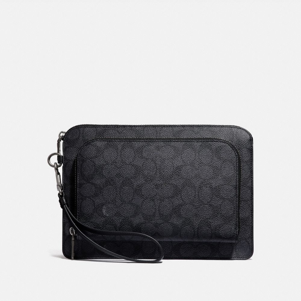 COACH®,KENNEDY POUCH IN SIGNATURE CANVAS,Leather,Charcoal,Front View