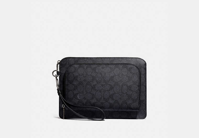 COACH®,POCHETTE KENNEDY EN TOILE SIGNATURE,Cuir,Anthracite,Front View