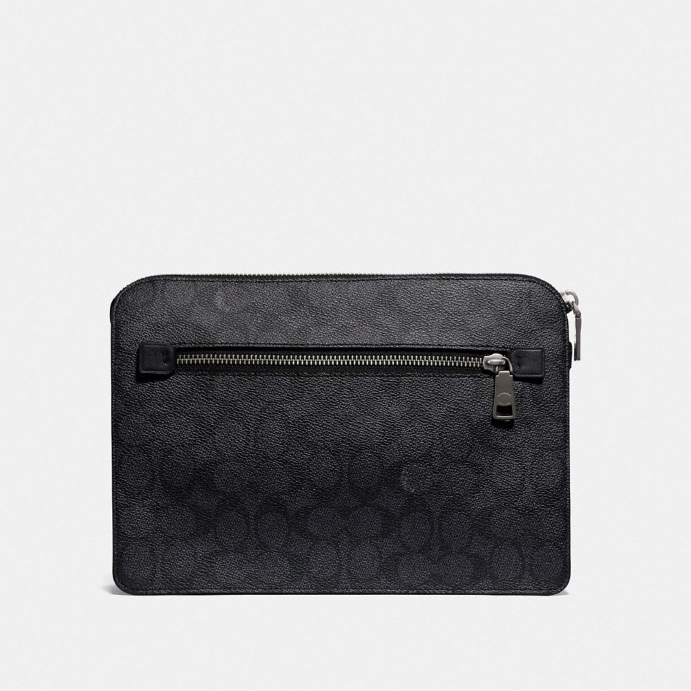 COACH®,KENNEDY POUCH IN SIGNATURE CANVAS,Leather,Charcoal,Back View