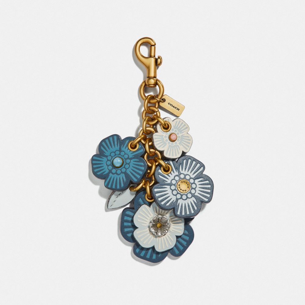 🌸 Coach Tea Rose Leather Bag Charm keychain Faded Blue🌸