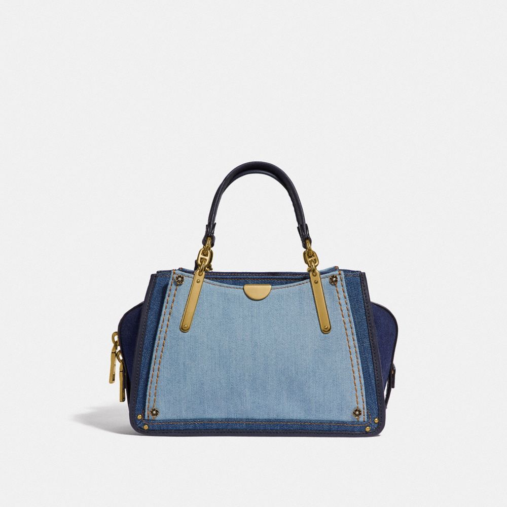 COACH®,DREAMER 21 IN COLORBLOCK,Denim,Small,Brass/Medium Denim,Back View