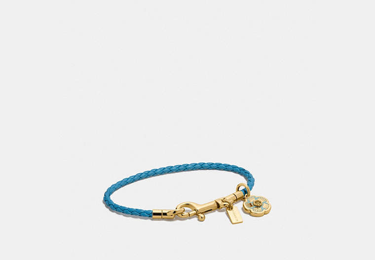 COACH®,BRAIDED CHARM FRIENDSHIP BRACELET,Mixed Material,Gold/Turquoise,Front View