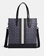 COACH®,GRAHAM STRUCTURED TOTE IN BLOCKED SIGNATURE CANVAS WITH VARSITY STRIPE,Leather,Large,Gunmetal/Denim Multi,Front View