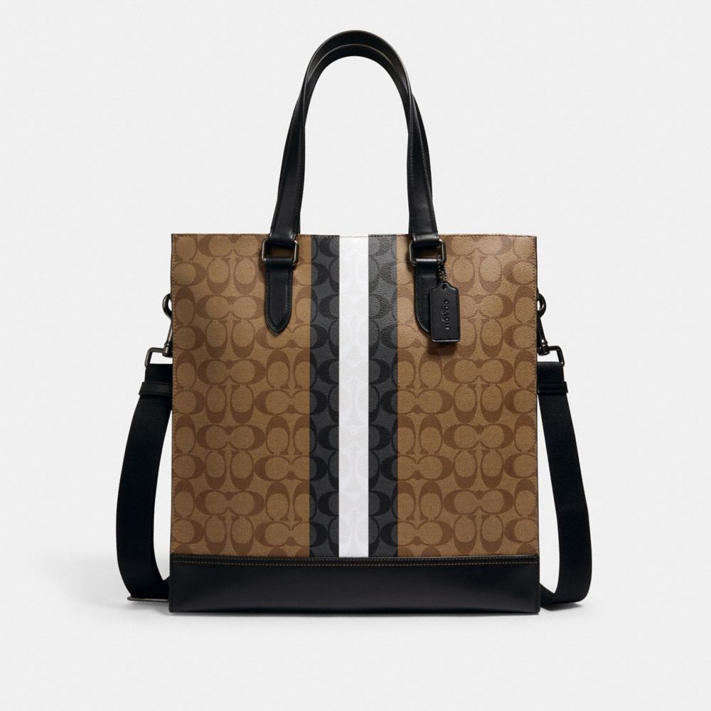 COACH®,Graham Structured Tote In Blocked Signature Canvas With Varsity Stripe,,Front View