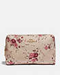 COACH®,LARGE BOXY COSMETIC CASE WITH FLORAL BUNDLE PRINT,Nylon,Beechwood Floral/Gold,Front View