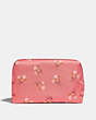 COACH®,LARGE BOXY COSMETIC CASE WITH FLORAL BOW PRINT,Nylon,Bright Coral/Floral Bow/Silver,Back View