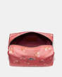 COACH®,LARGE BOXY COSMETIC CASE WITH FLORAL BOW PRINT,Nylon,Bright Coral/Floral Bow/Silver,Inside View,Top View