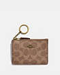 COACH®,MINI SKINNY ID CASE IN COLORBLOCK SIGNATURE CANVAS,Coated Canvas,Brass/Tan/Rust,Front View
