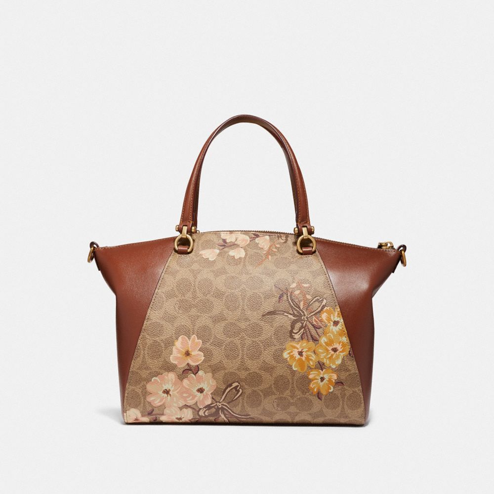 COACH®,PRAIRIE SATCHEL IN SIGNATURE CANVAS WITH PRAIRIE FLORAL PRINT,Coated Canvas,Medium,Brass/Tan Rust Bow,Back View