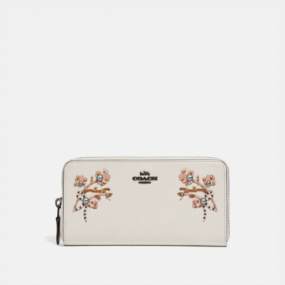 Accordion Zip Wallet With Floral Embroidery