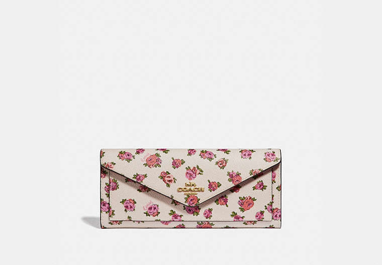COACH®,SOFT WALLET WITH MINI VINTAGE ROSE PRINT,Coated Canvas,Gold/Chalk Vintage Rose,Front View