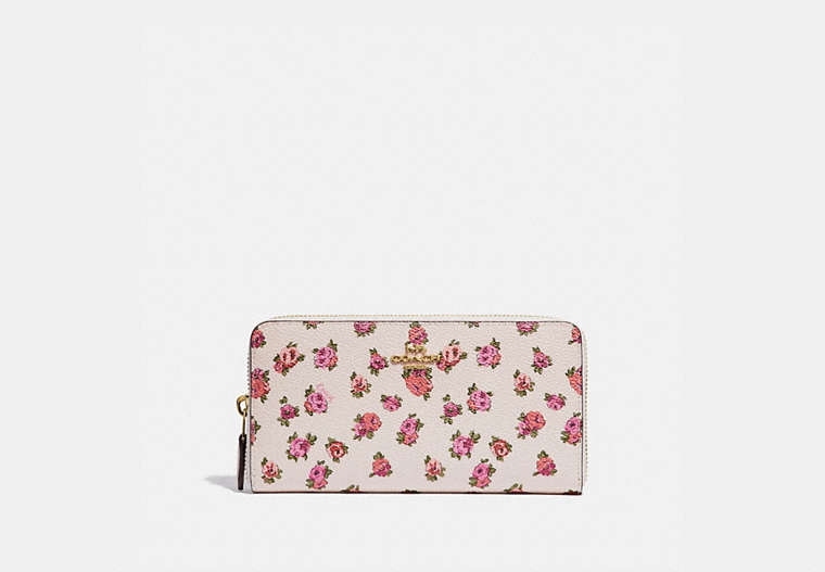 COACH®,ACCORDION ZIP WALLET WITH MINI VINTAGE ROSE PRINT,Coated Canvas,Gold/Chalk Vintage Rose,Front View