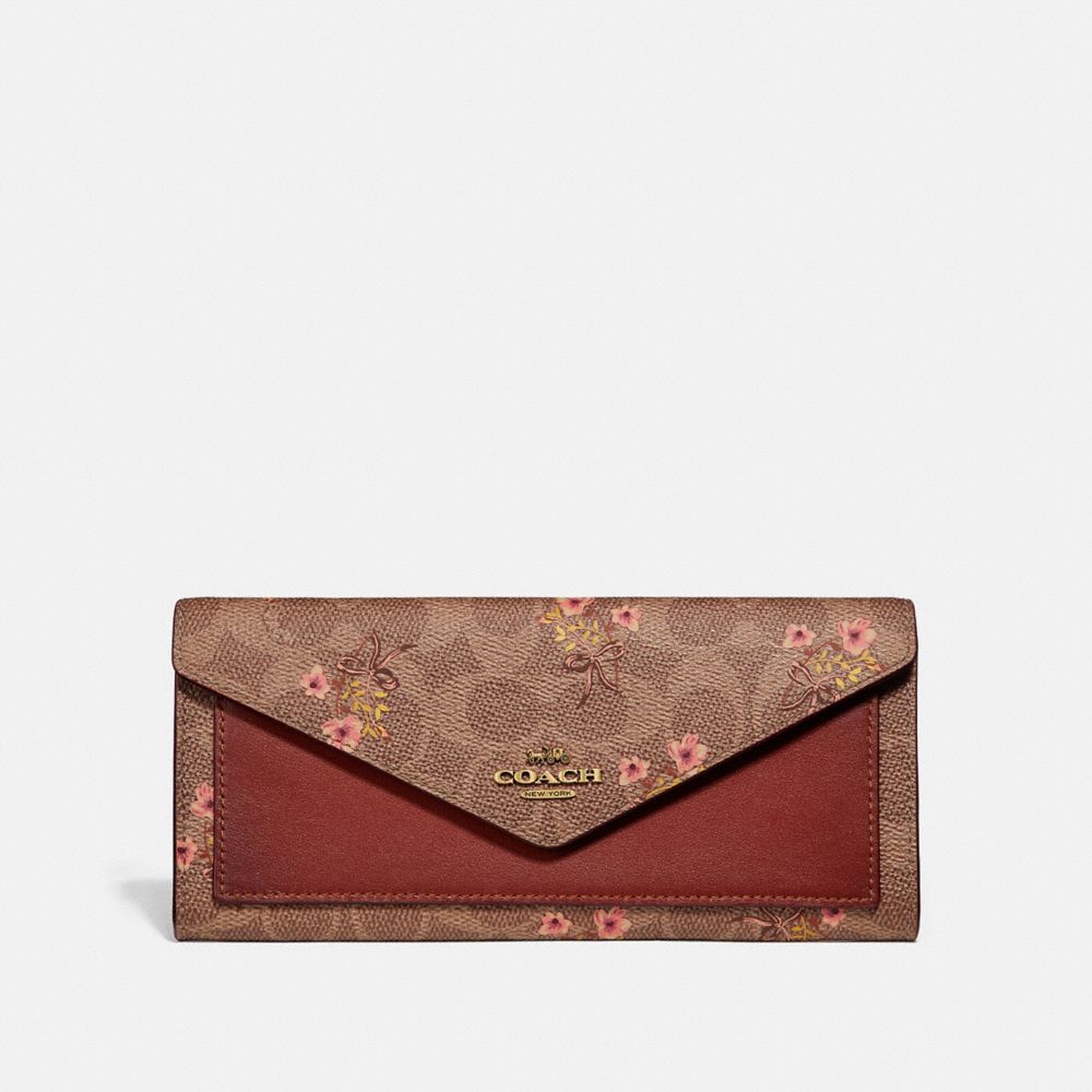 COACH®,Soft Wallet In Signature Canvas With Floral Print,,Front View