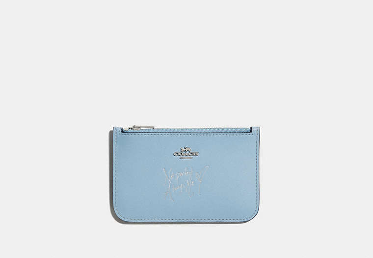 COACH®,SELENA ZIP CARD CASE,Leather,Silver/Cornflower,Front View