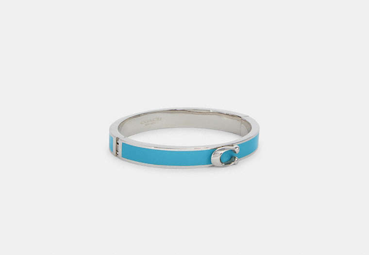 COACH®,SIGNATURE PUSH HINGED BANGLE,Metal,Silver/Blue,Front View