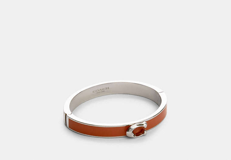 COACH®,SIGNATURE PUSH HINGED BANGLE,Metal,Silver/Sunrise,Front View