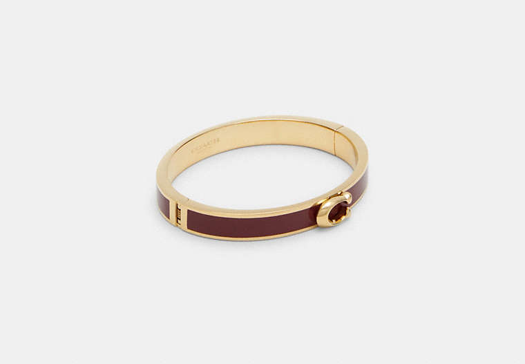 COACH®,SIGNATURE PUSH HINGED BANGLE,Metal,Gold/Cherry,Front View