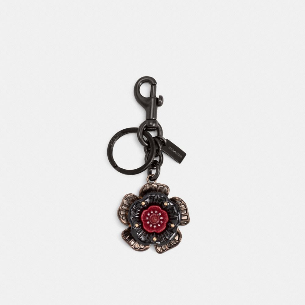 COACH®,TEA ROSE BAG CHARM,Metal,Pewter/Cherry,Front View image number 0