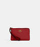 COACH®,CORNER ZIP WRISTLET IN SIGNATURE LEATHER,Leather,Mini,Gold/1941 Red,Front View