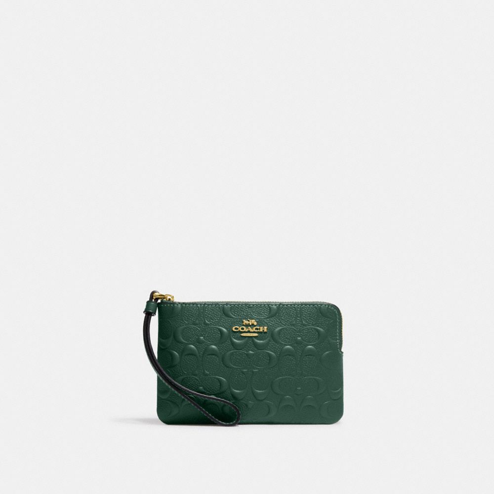 Corner Zip Wristlet In Signature Leather