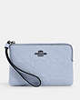 COACH®,CORNER ZIP WRISTLET IN SIGNATURE LEATHER,Leather,Mini,Silver/TWILIGHT,Front View