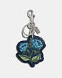 COACH®,SLEEPING ROSE BAG CHARM,Leather,Silver/Denim,Front View