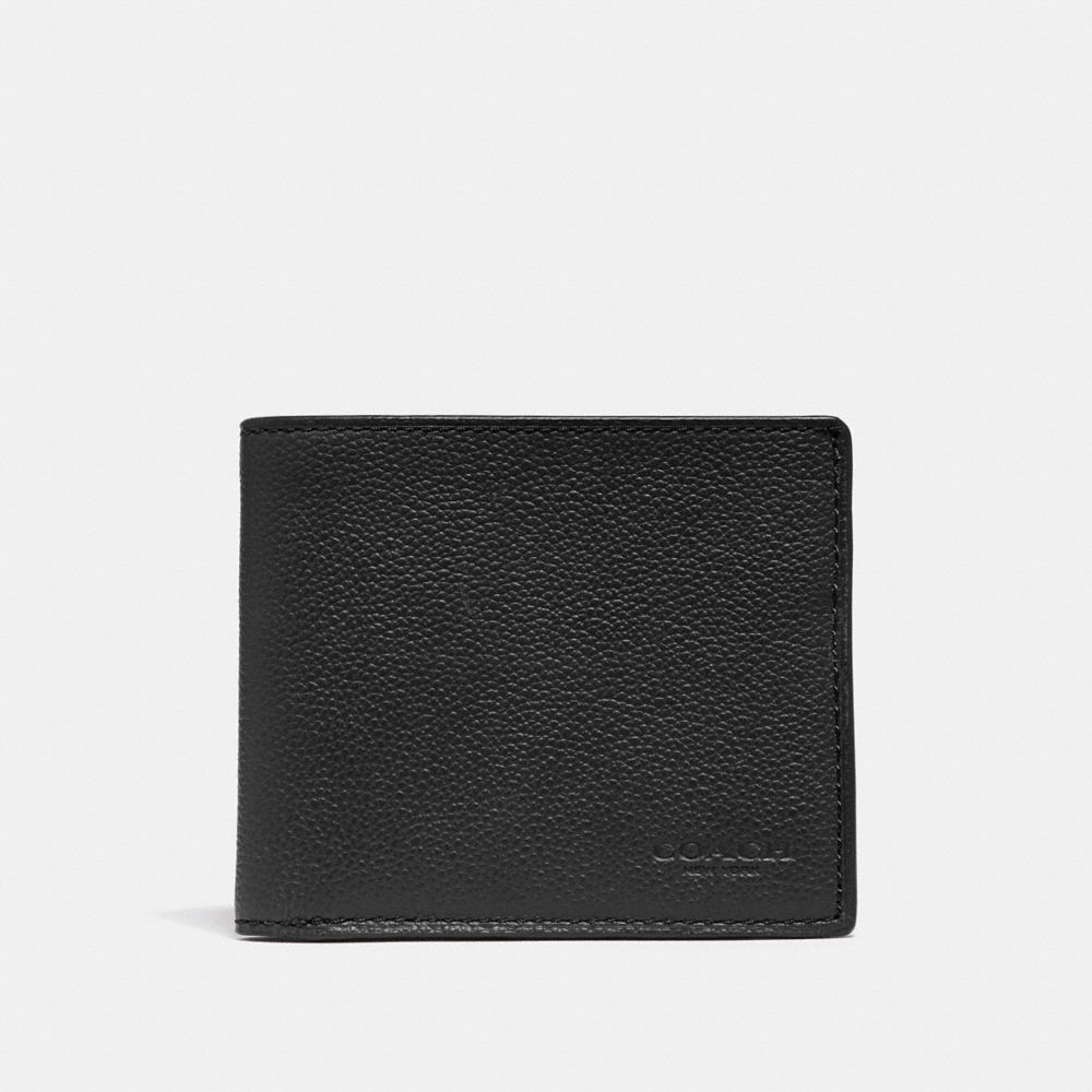 COACH®,Id Billfold Wallet,Leather,Bi Fold,Casual,Black,Front View