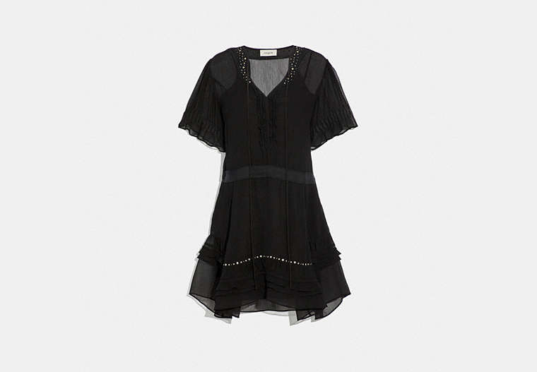 COACH®,TIERED DRESS,Polyester,Black,Front View