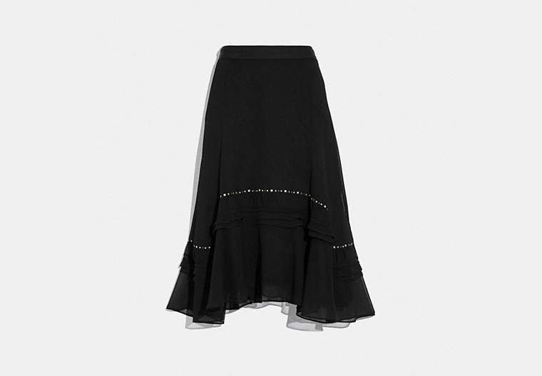 COACH®,LONG EMBELLISHED SKIRT,Polyester,Black,Front View