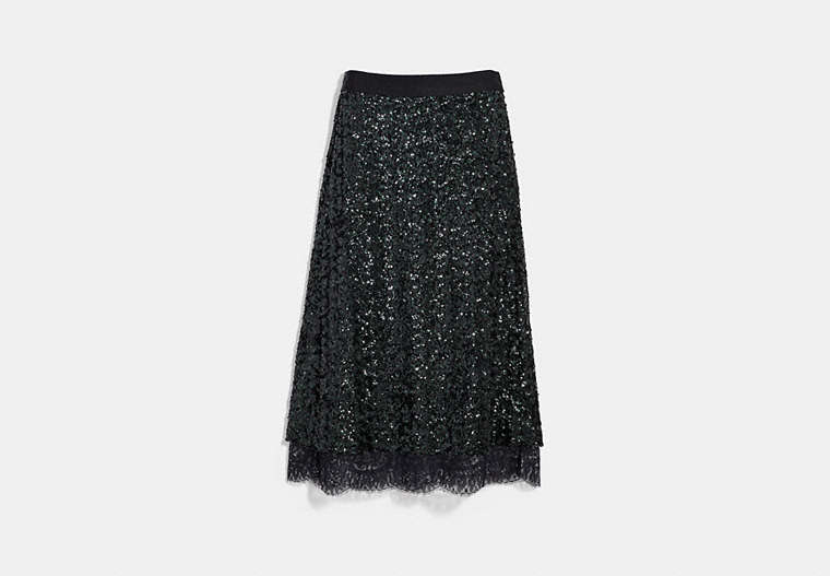 COACH®,SEQUIN SKIRT,Mixed Material,GREEN,Front View