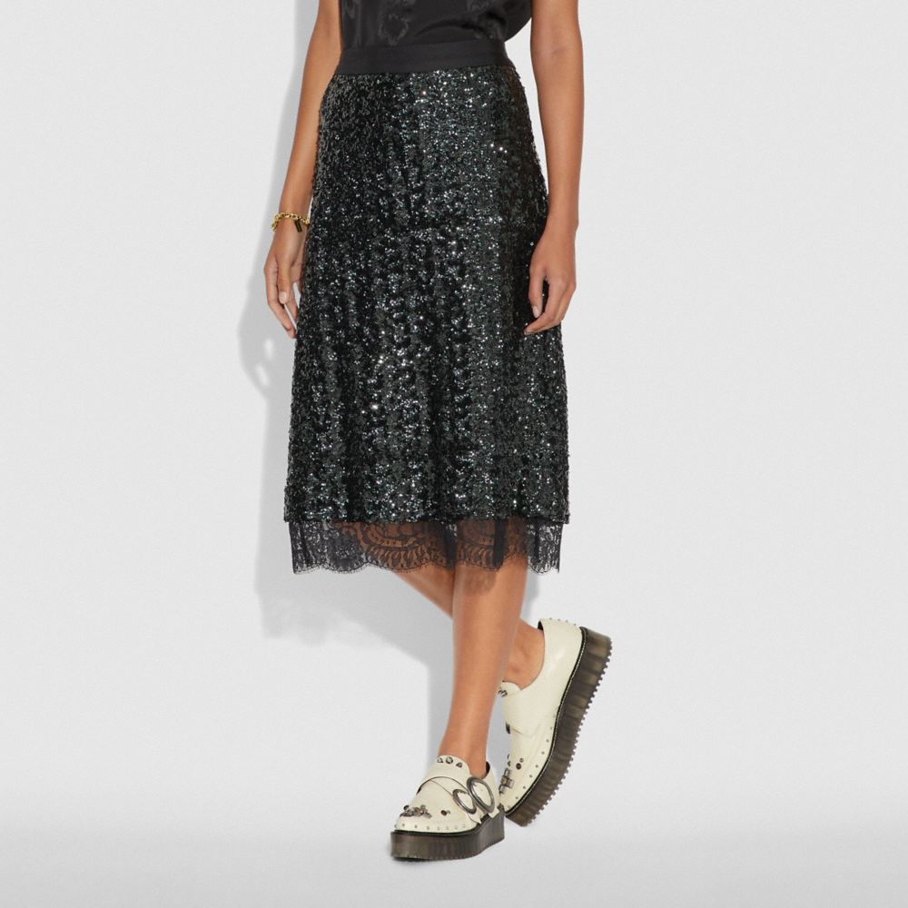 COACH®,SEQUIN SKIRT,GREEN,Scale View