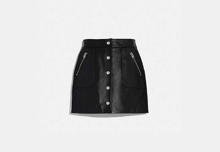COACH®,LEATHER MINI SKIRT,Leather,Black,Front View