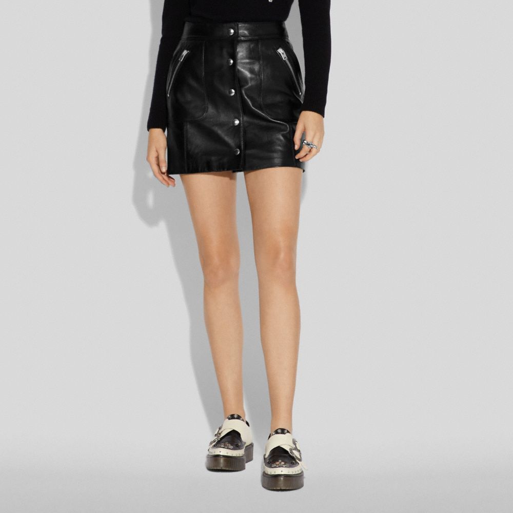 COACH®  Leather Mini Skirt