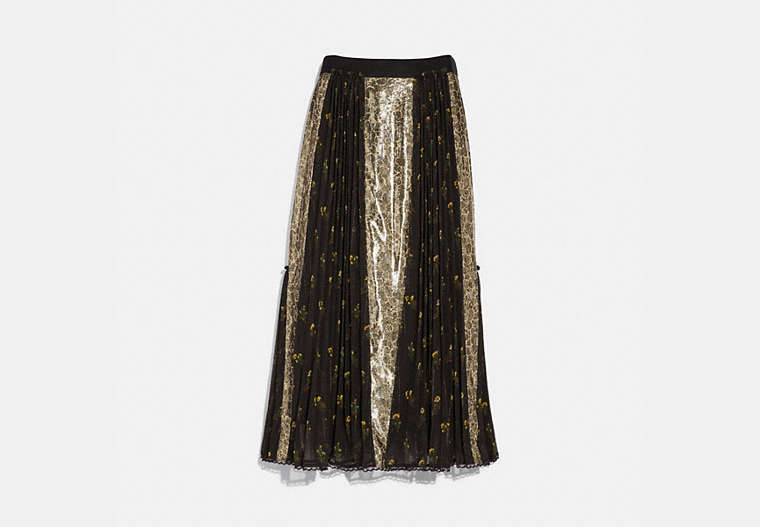 COACH®,LONG PLEATED SKIRT,Polyester,Gold,Front View