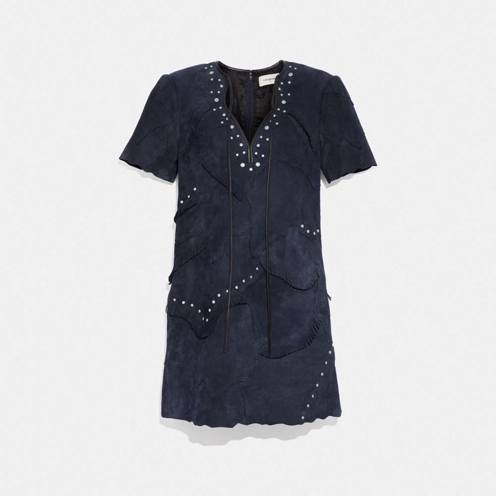 COACH®,PIECED SUEDE DRESS,Suede,NAVY,Front View