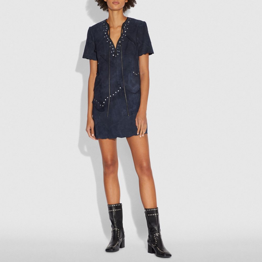 COACH®,PIECED SUEDE DRESS,Suede,NAVY,Scale View