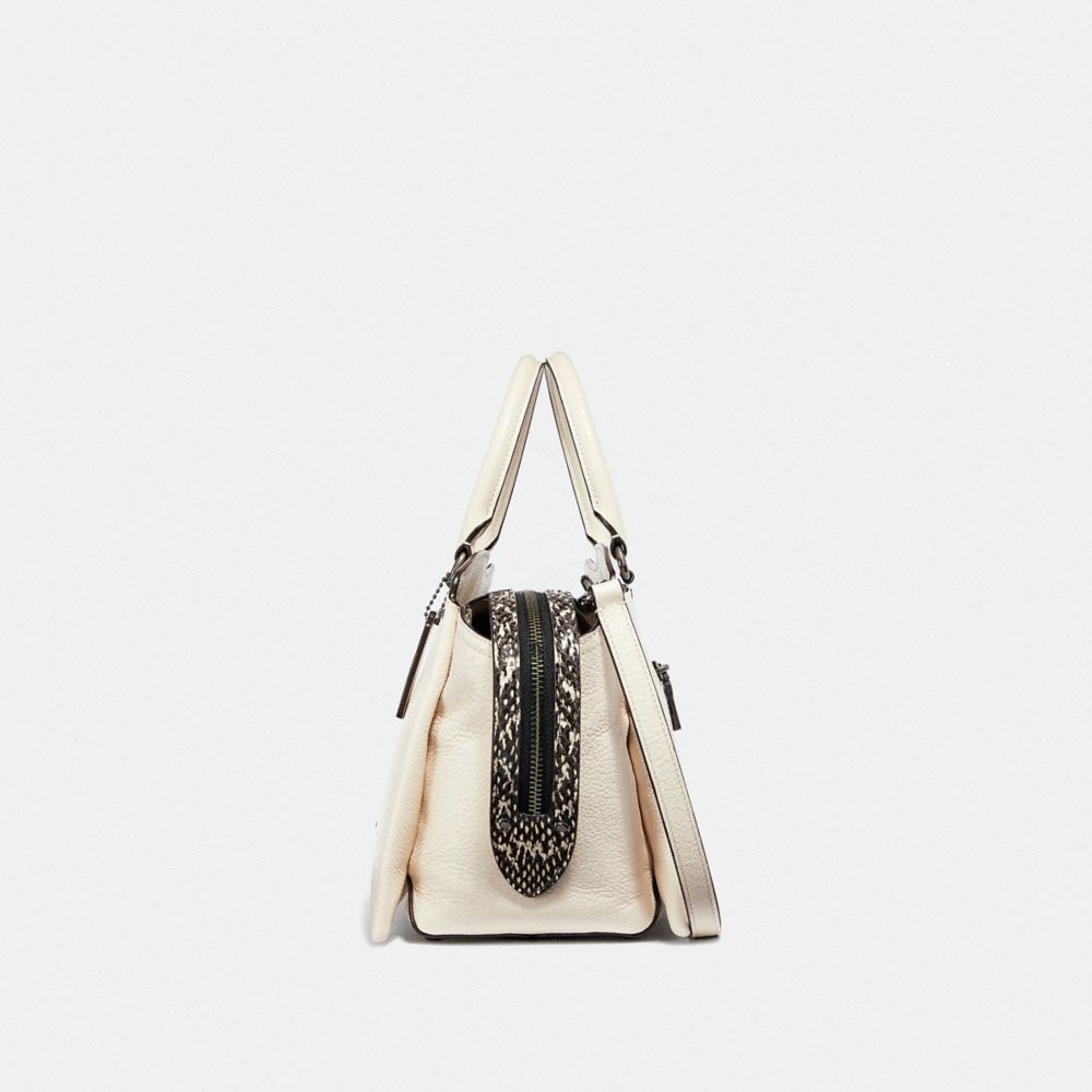 COACH®,COACH DREW SATCHEL WITH SNAKESKIN DETAIL,Leather,Medium,Gunmetal/Chalk,Angle View