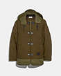 COACH®,QUILTED MILITARY COAT,mixedmaterial,GREEN,Front View