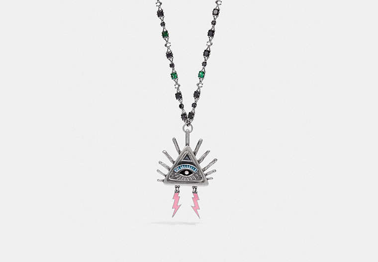 COACH®,PYRAMID EYE NECKLACE,Metal,Black/Multi,Front View
