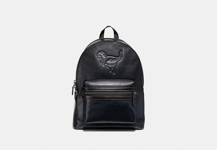 COACH®,ACADEMY BACKPACK WITH REXY,Leather,Large,Black Copper/Black,Front View