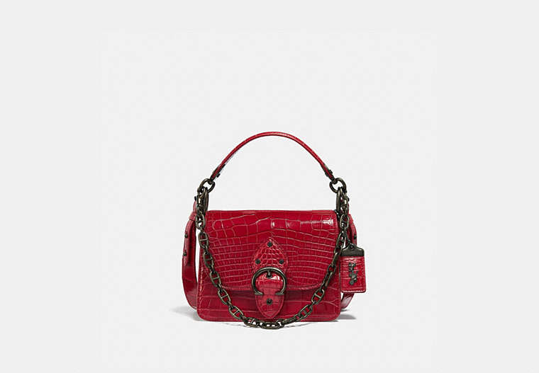 COACH®,BEAT SHOULDER BAG 18 IN ALLIGATOR,Exotic/Smooth Leather,Small,Pewter/Rouge,Front View