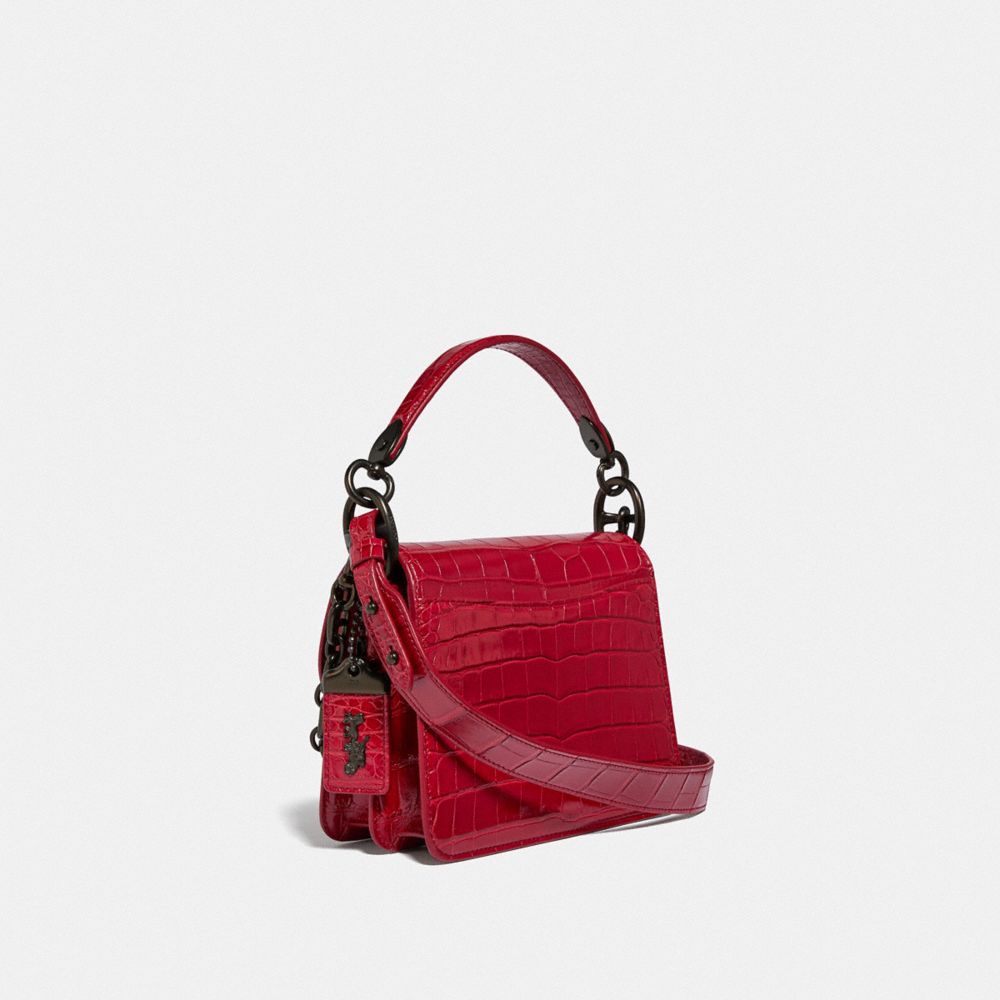 COACH®,BEAT SHOULDER BAG 18 IN ALLIGATOR,Exotic/Smooth Leather,Small,Pewter/Rouge,Angle View