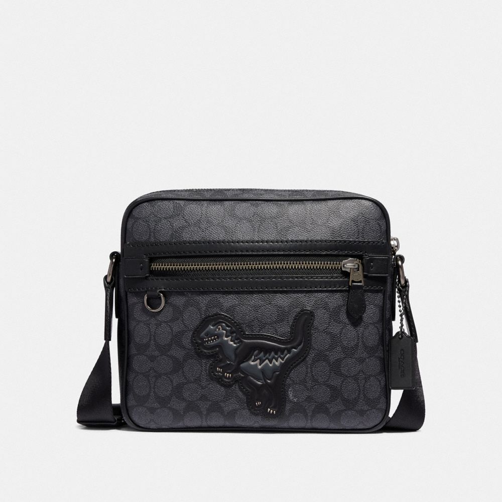 COACH®,DYLAN 27 IN SIGNATURE CANVAS WITH REXY,Coated Canvas,Small,Black Copper/Charcoal,Front View