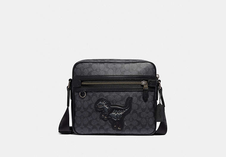 COACH®,DYLAN 27 IN SIGNATURE CANVAS WITH REXY,Coated Canvas,Small,Black Copper/Charcoal,Front View