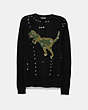 COACH®,REXY CABLE KNIT SWEATER,wool,Black,Front View